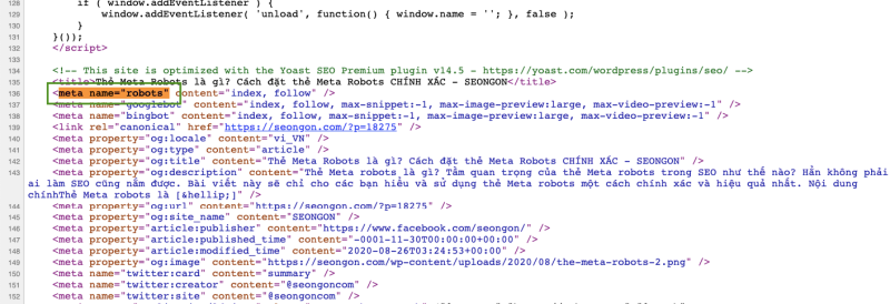Kiểm tra thẻ meta robots bằng kiểm duyệt nguồn trang