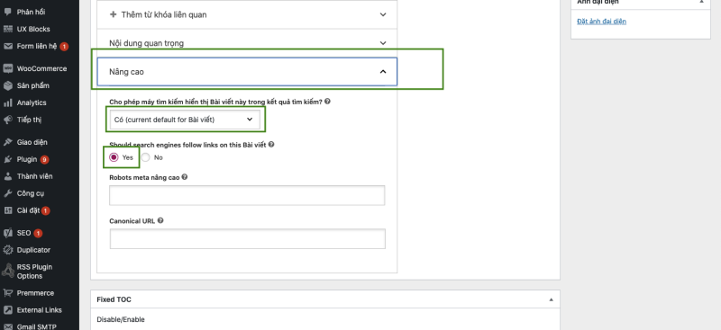 Cài đặt nâng cao sử dụng Plugin Yoast SEO