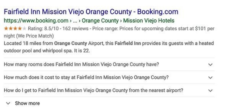 Booking.com sử dụng Schema Markup (Ảnh: Google)