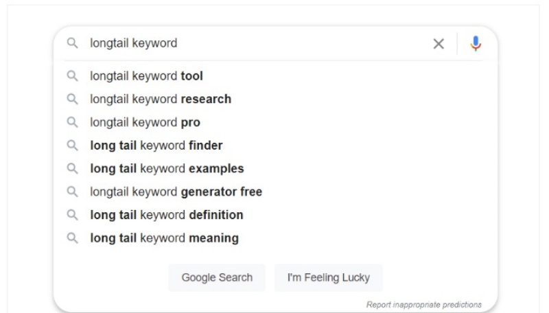 Hầu hết các gợi ý của Google search đều là từ khóa dài