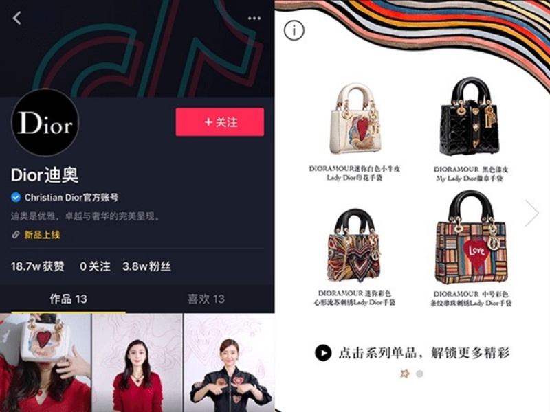 Kênh chính thức và mẫu quảng cáo của Dior trên TikTok Trung Quốc