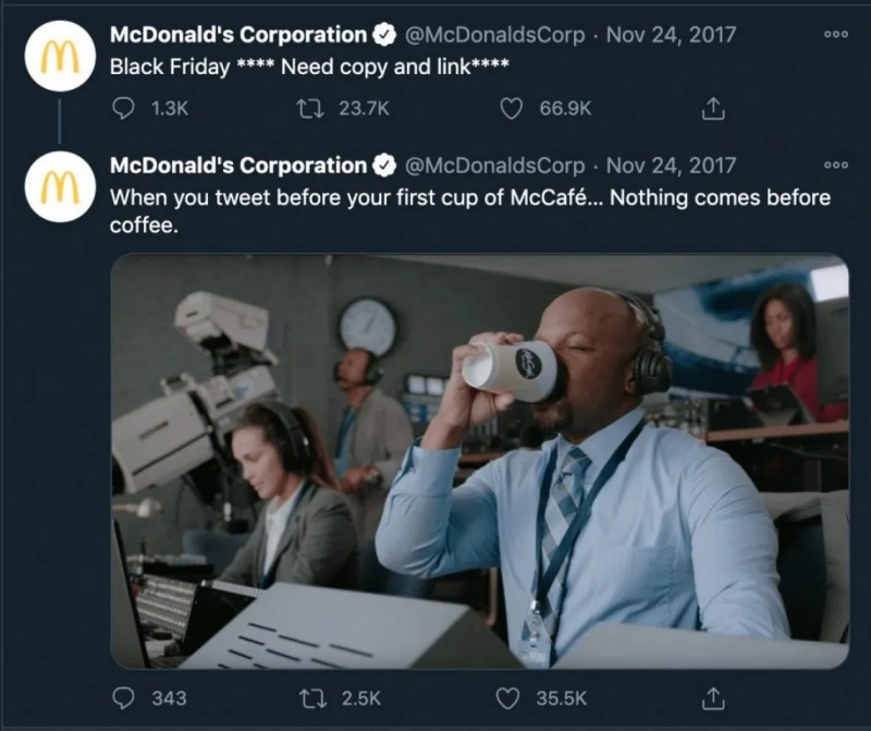 McDonalds cho đội truyền thông của họ giữ lại bài viết lỗi copy này trong ba năm qua nhằm giải trí cũng như tăng khả năng tương tác với người hâm mộ