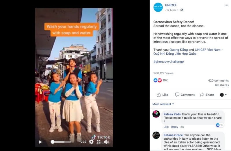 Vũ điệu của Quang Đăng được chia sẻ trên trang UNICEF toàn cầu và nhận được gần 1 triệu lượt xem (chỉ trên Facebook).