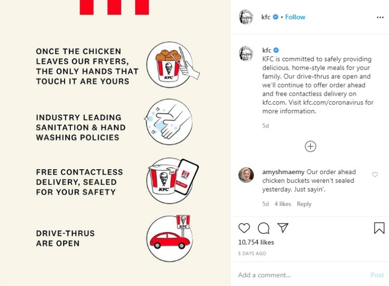 KFC đưa ra thông báo về giao hàng không tiếp xúc để đảm bảo an toàn cho khách hàng