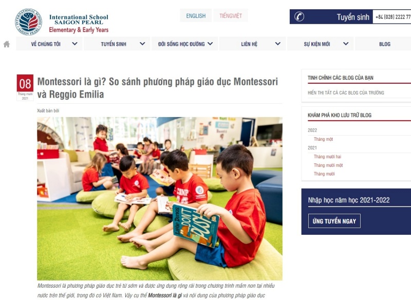 Trang blog của một trường mầm non quốc tế tập trung cung cấp cho các bậc phụ huynh nhiều thông tin, kiến thức phục vụ cho nhu cầu chọn phương pháp giáo dục cho con